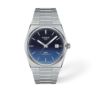 Vue de face de la montre Tissot PRX 40mm avec ombre