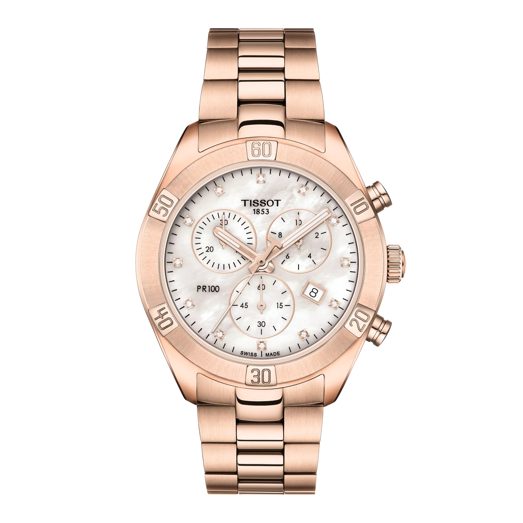 Front view of the watch Tissot PR 100 Sport Chic Chronograph