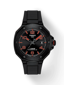 Front view of the watch Tissot T-Race 41mm with shadow
