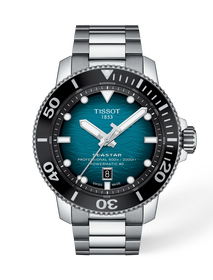 Front view of the watch Tissot Seastar 2000 46mm with shadow