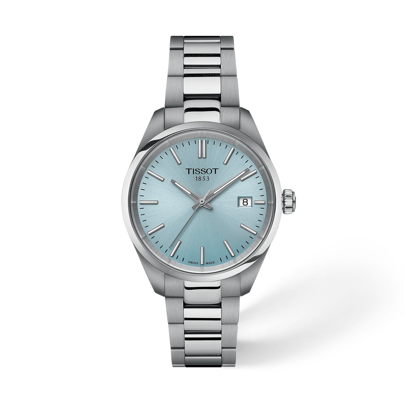 Front view of the watch Tissot PR 100 34mm with shadow