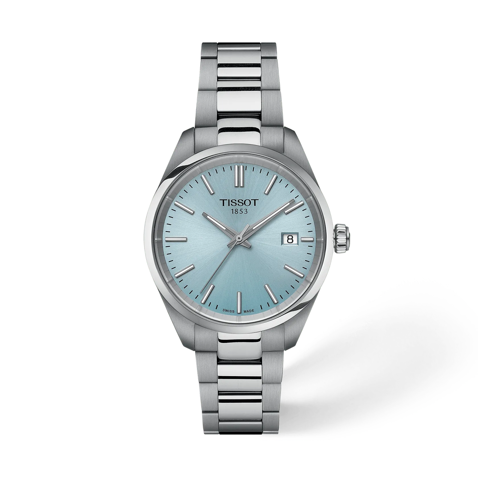 Front view of the watch Tissot PR 100 34mm with shadow