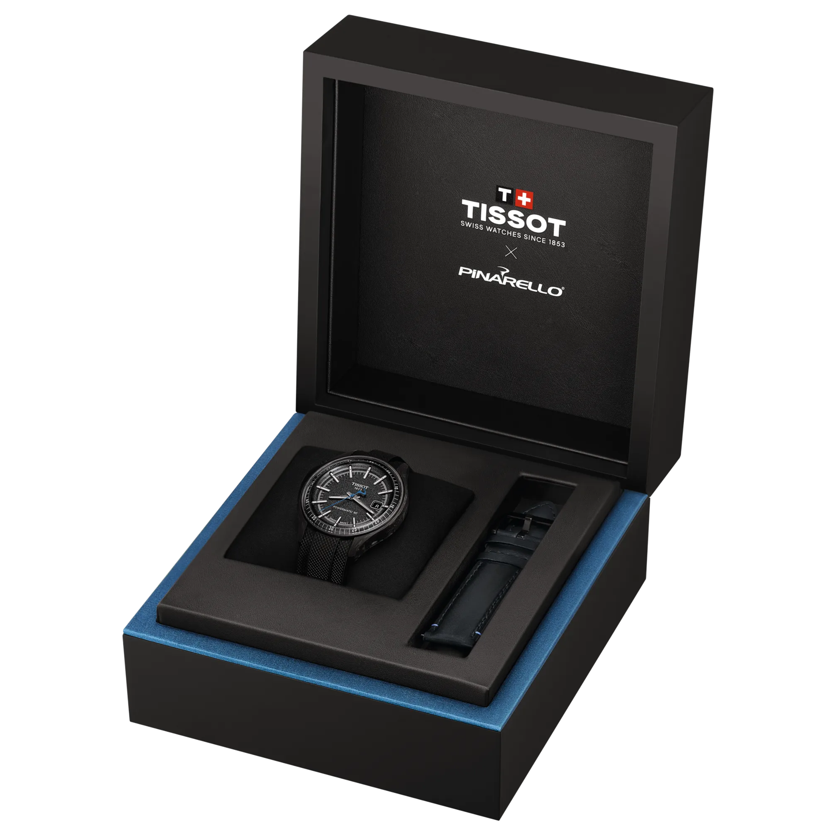 Front view of the watch Tissot Pinarello 43mm with opened