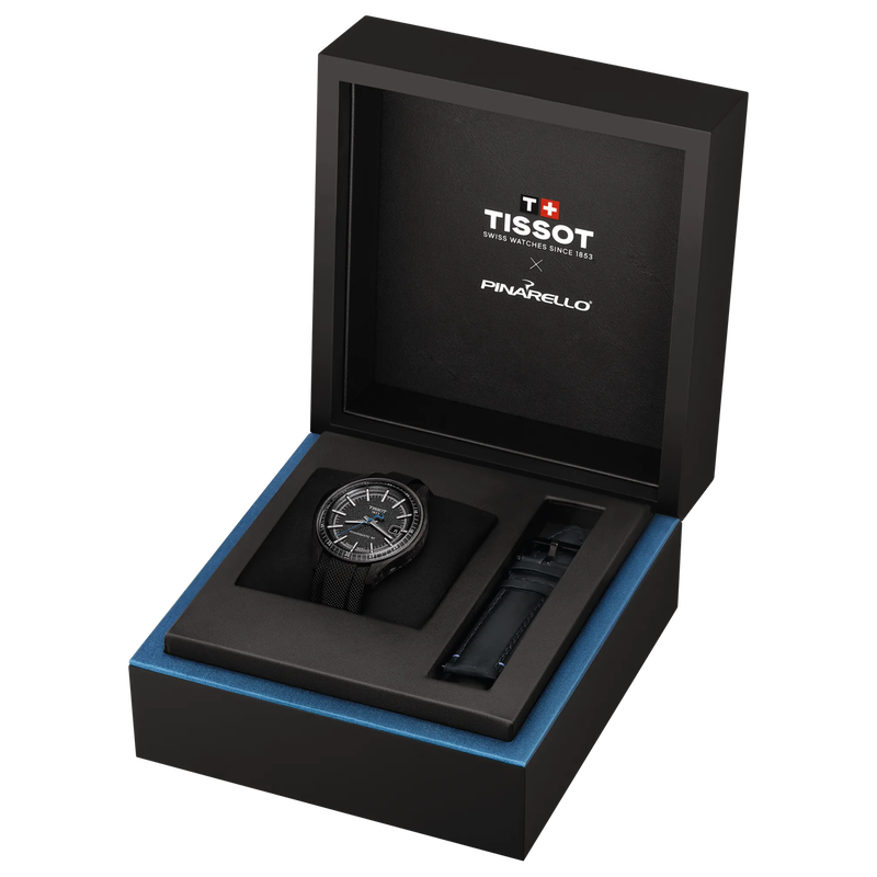 Front view of the watch Tissot Pinarello 43mm with opened