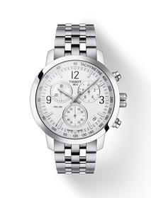 Front view of the watch Tissot PRC 200 Chronograph with shadow