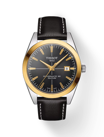 Front view of the watch Tissot Gentleman Gold Bezel 40mm with shadow