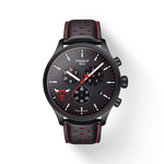 Front view of the watch Tissot Chrono XL NBA Teams Special Chicago Bulls Edition with shadow