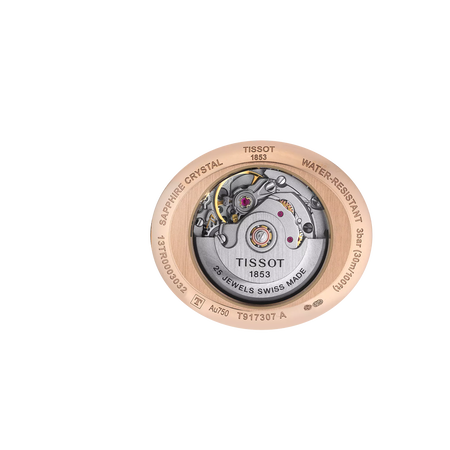 Back view of the watch case Tissot Glamorous Lady Automatic 18K Gold