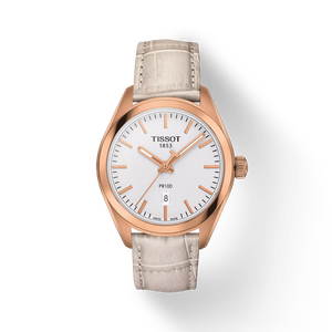 มุมมองด้านหน้าของนาฬิกา Tissot PR 100 Lady พร้อมเงา