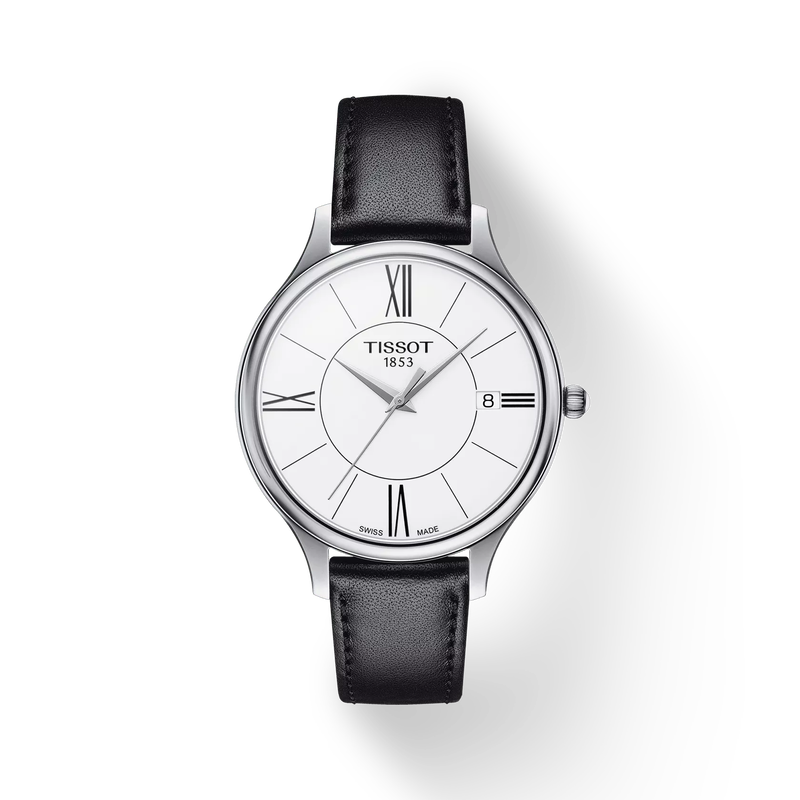 Front view of the watch Tissot Bella Ora Round with shadow