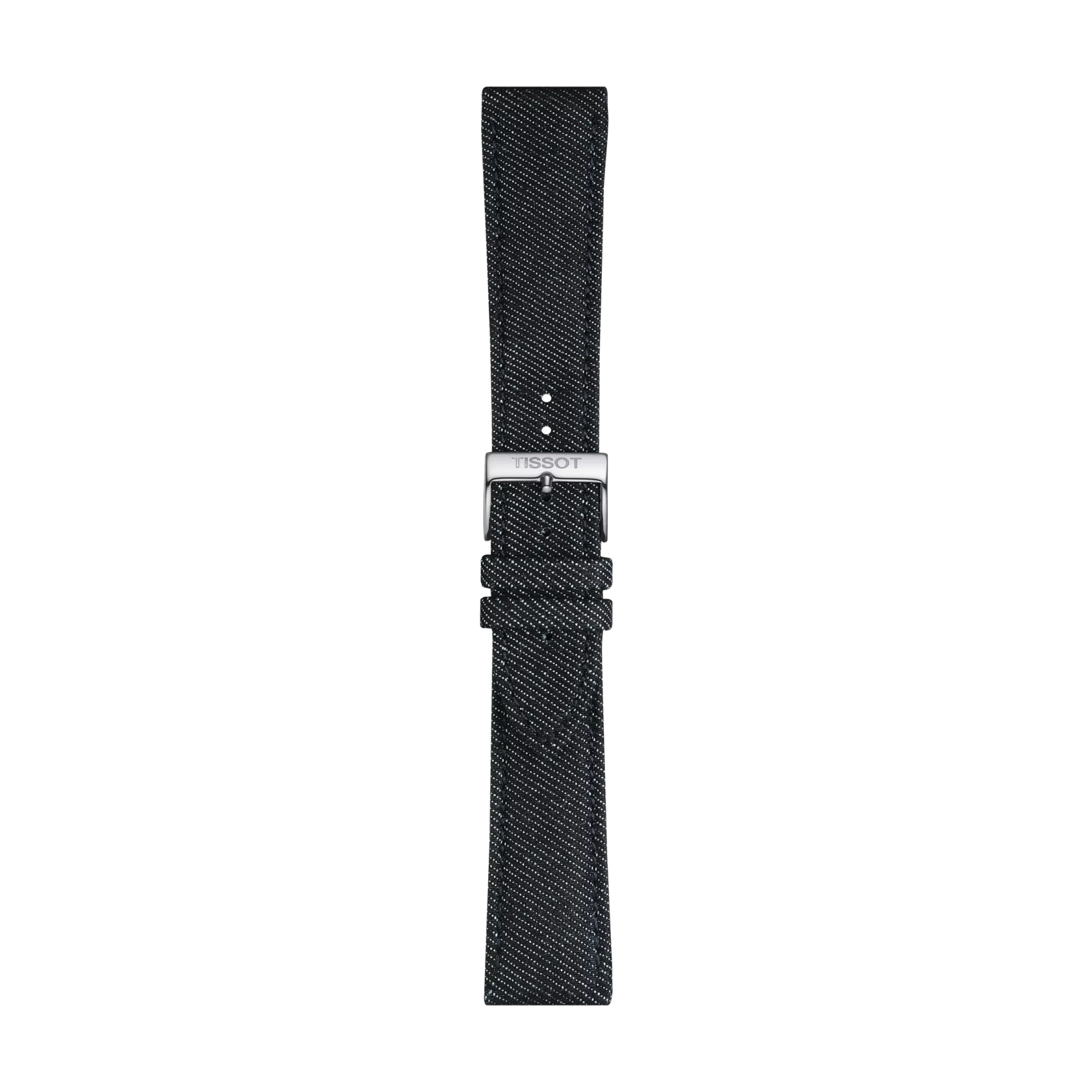 Front view of Tissot mavi tekstil kayış boynuz aralığı 22 mm 