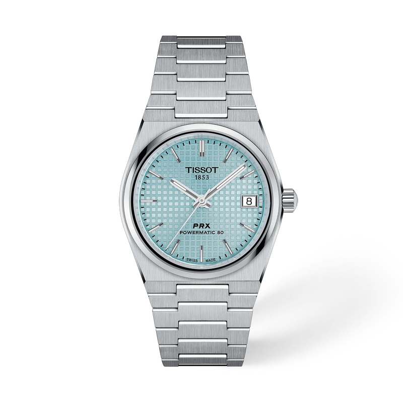 Front view of the watch Tissot PRX 35mm with shadow