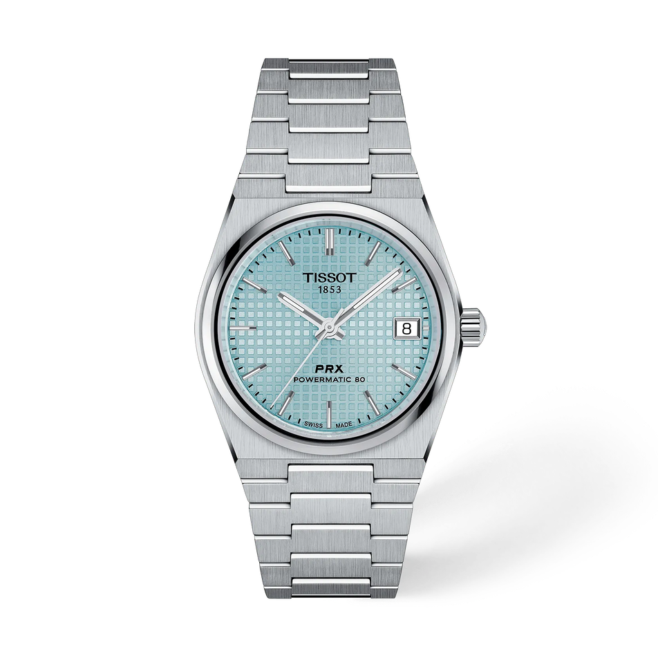 Front view of the watch Tissot PRX 35mm with shadow