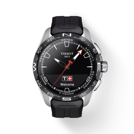 Front view of the watch Tissot T-Touch Connect Solar 47.5mm with shadow