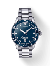 Front view of the watch Tissot Seastar 1000 40mm with shadow