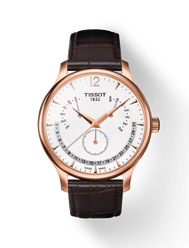 มุมมองด้านหน้าของนาฬิกา Tissot Tradition Perpetual Calendar พร้อมเงา