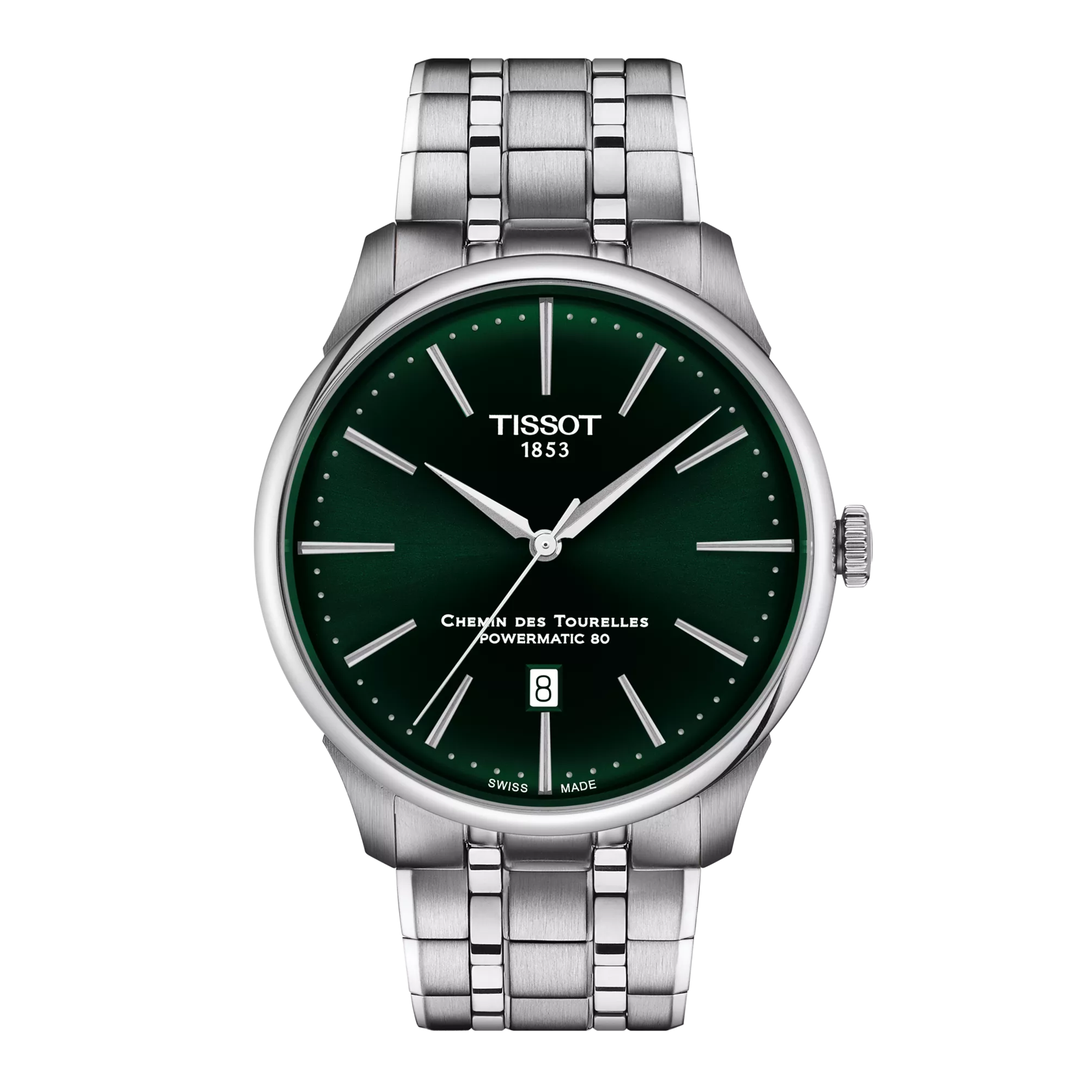 시계 전면 보기 티쏘 슈망 데 뚜렐 파워매틱 80 42 mm