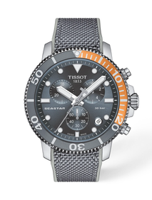 Front view of the watch Tissot Seastar 1000 45.5mm with shadow
