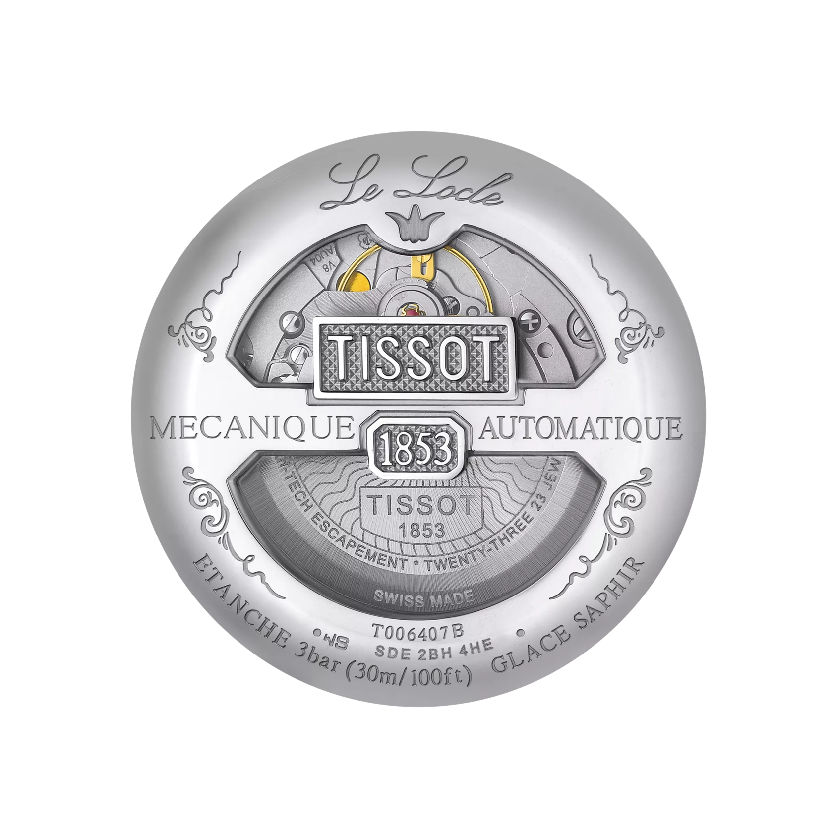 Back view of the watch case Tissot Le Locle Powermatic 80