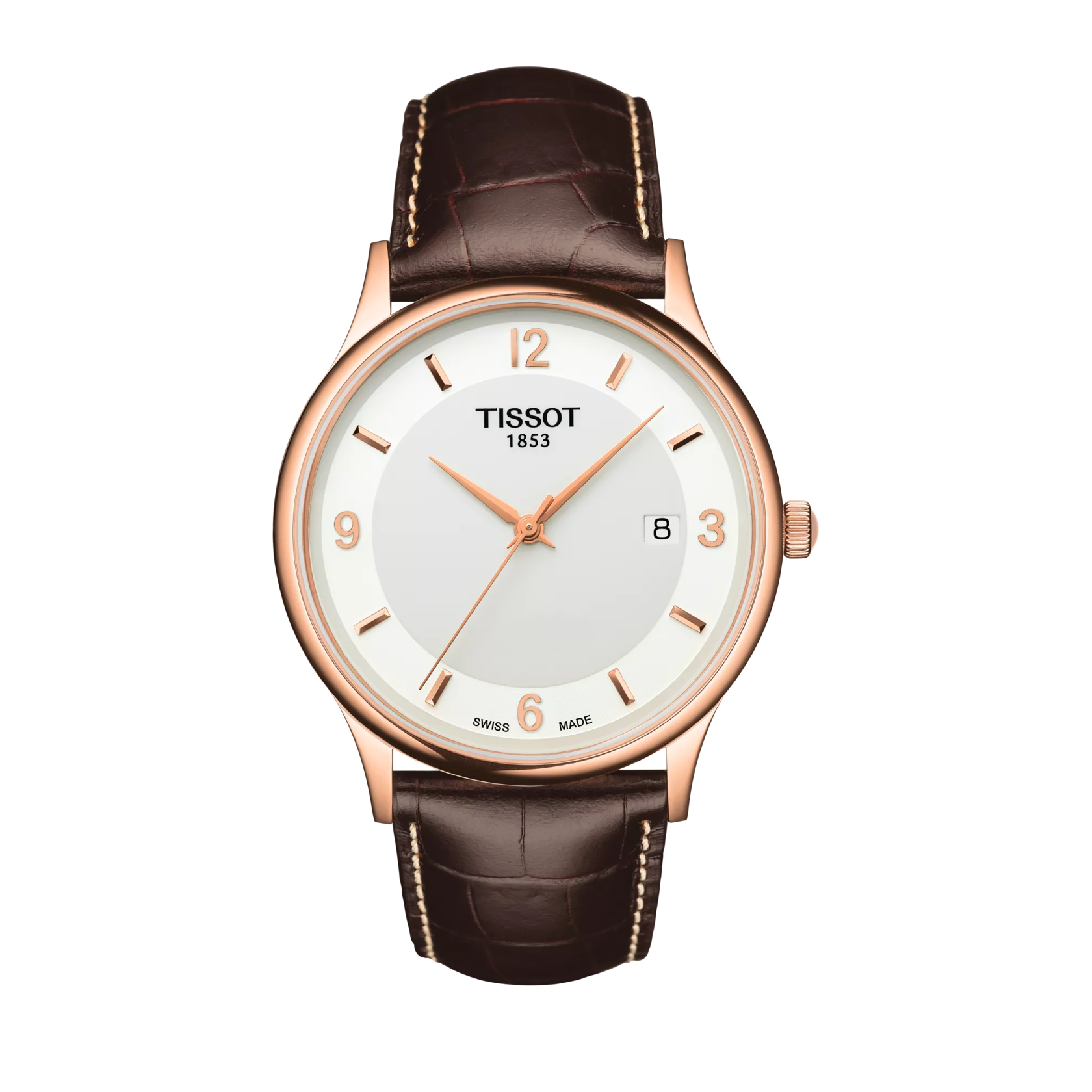 Vista frontal del reloj Tissot Rose Dream 18K Gold