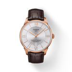 Front view of the watch Tissot Chemin des Tourelles Powermatic 80 COSC 42mm with shadow