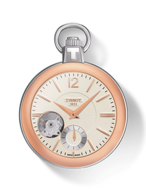 Vista frontal del reloj Tissot Pocket Mechanical Skeleton con sombra