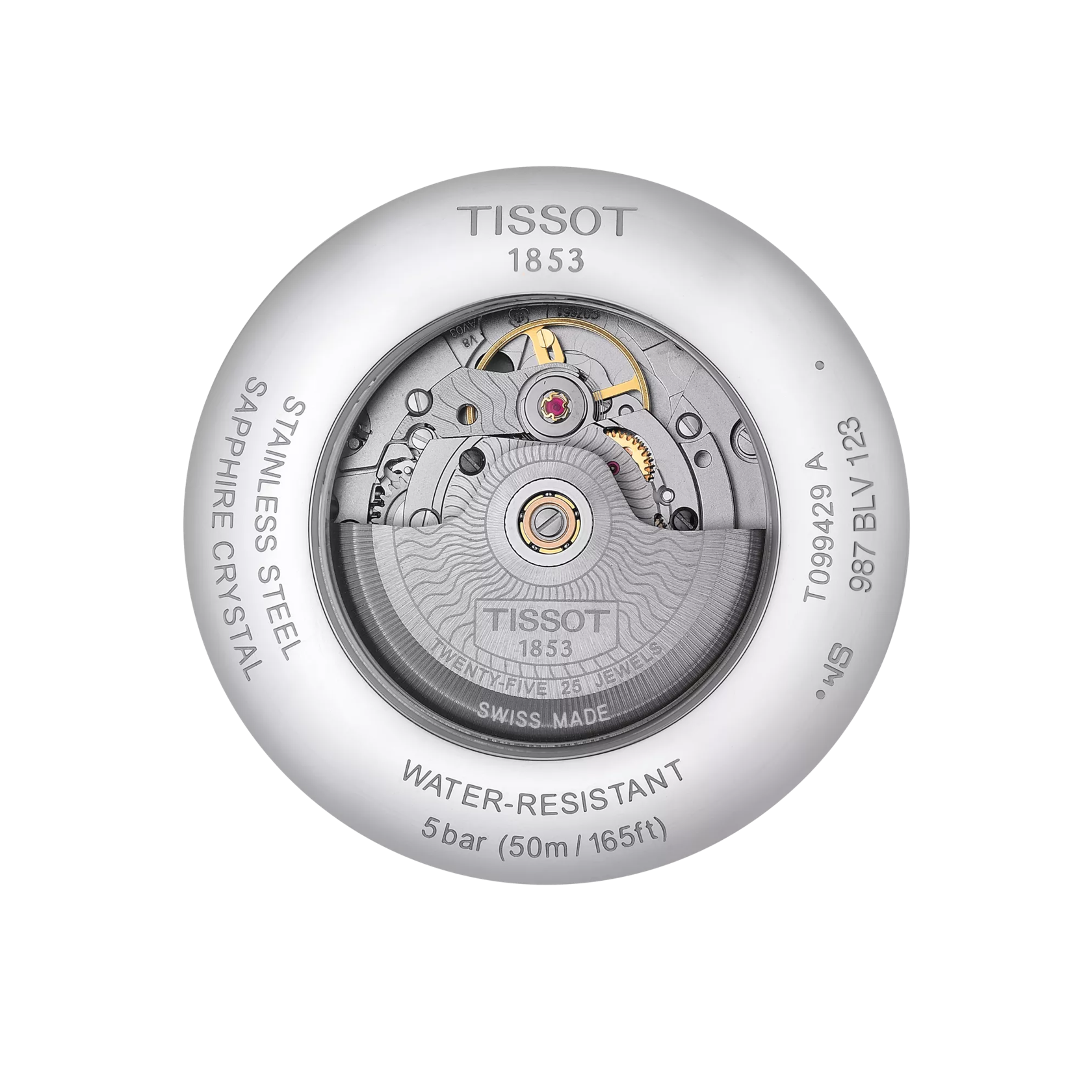 Back view of the watch case Tissot Chemin des Tourelles Powermatic 80 GMT