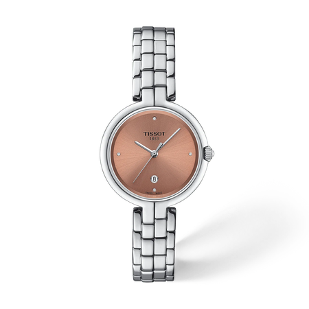 Front view of the watch Tissot Flamingo 30mm with shadow