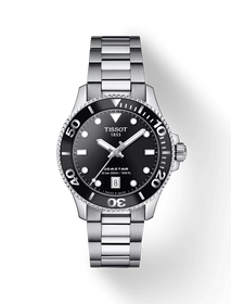 Front view of the watch Tissot Seastar 1000 36mm with shadow