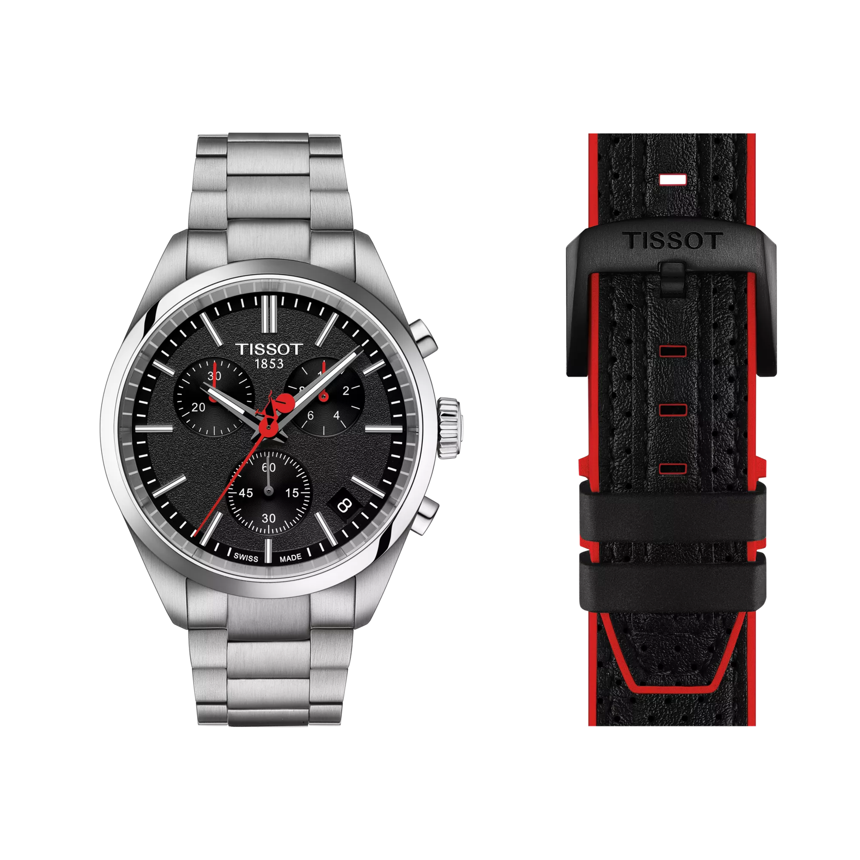 추가 브레이슬릿 장착한 티쏘 PR 100 뷰엘타 시계의 전면 모습