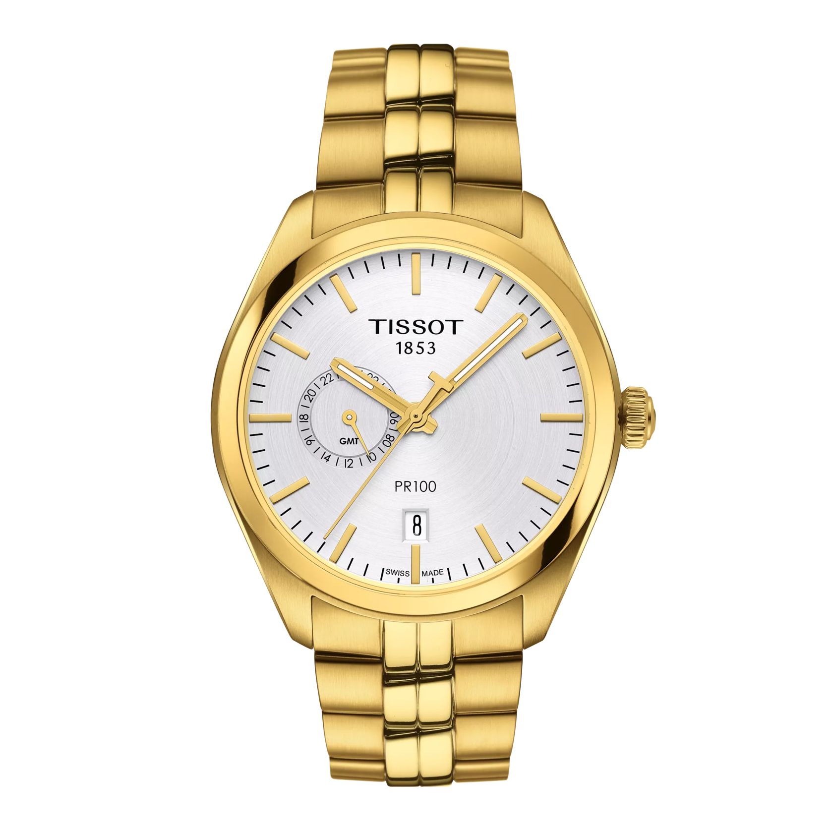 Front view of the watch Tissot PR 100 Dual Time