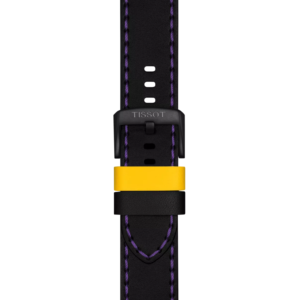 Zoom sur Bracelet Officiel Tissot Cuir Noir Entre-cornes 22 mm