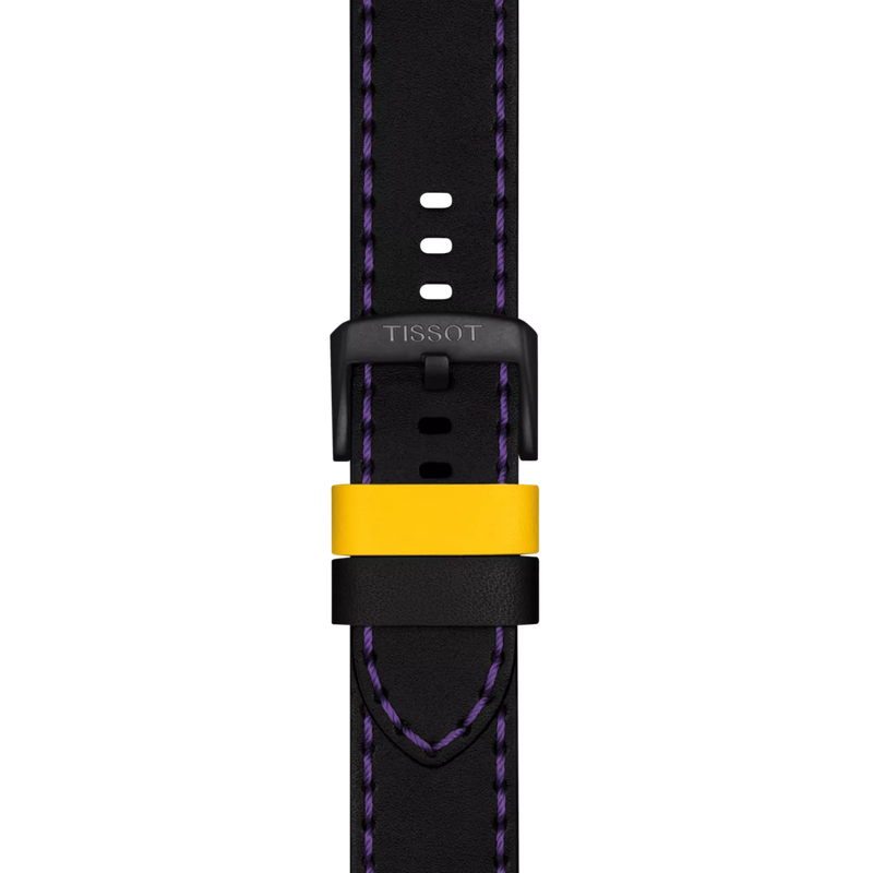 Zoom sur Bracelet Officiel Tissot Cuir Noir Entre-cornes 22 mm