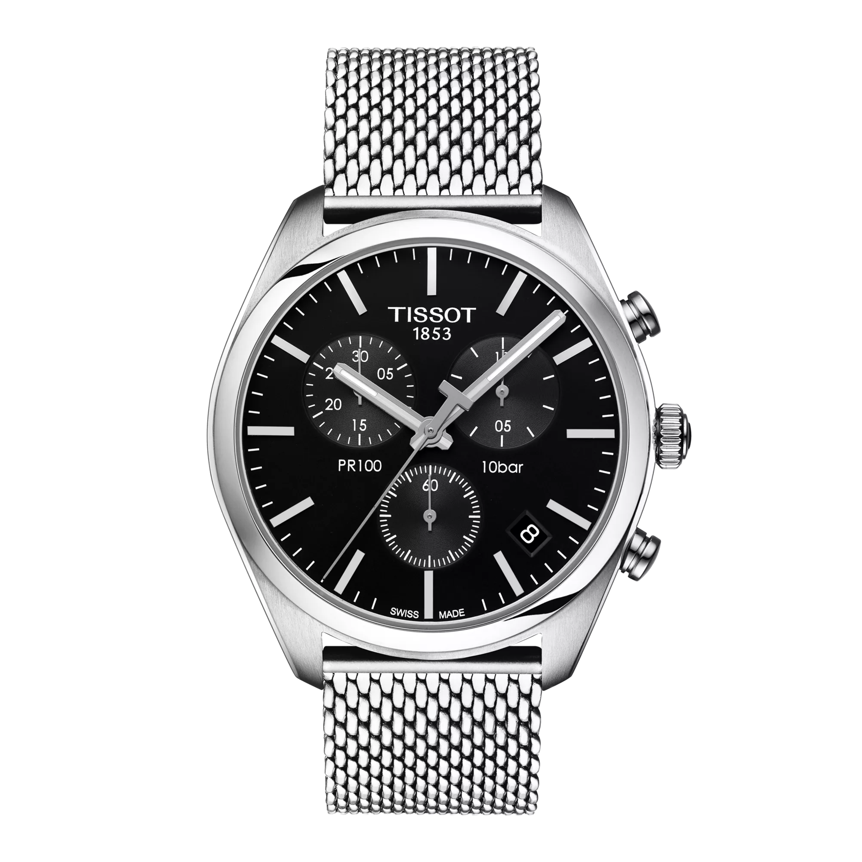 Front view of the watch Tissot PR 100 Chronograph