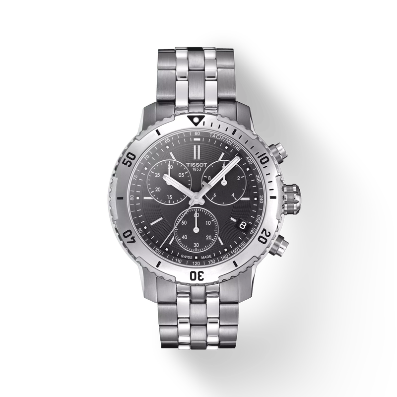 Vue de face de la montre Tissot PRS 200 avec ombre