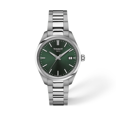 Front view of the watch Tissot PR 100 34mm with shadow