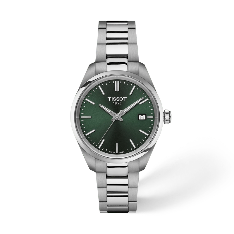 Front view of the watch Tissot PR 100 34mm with shadow