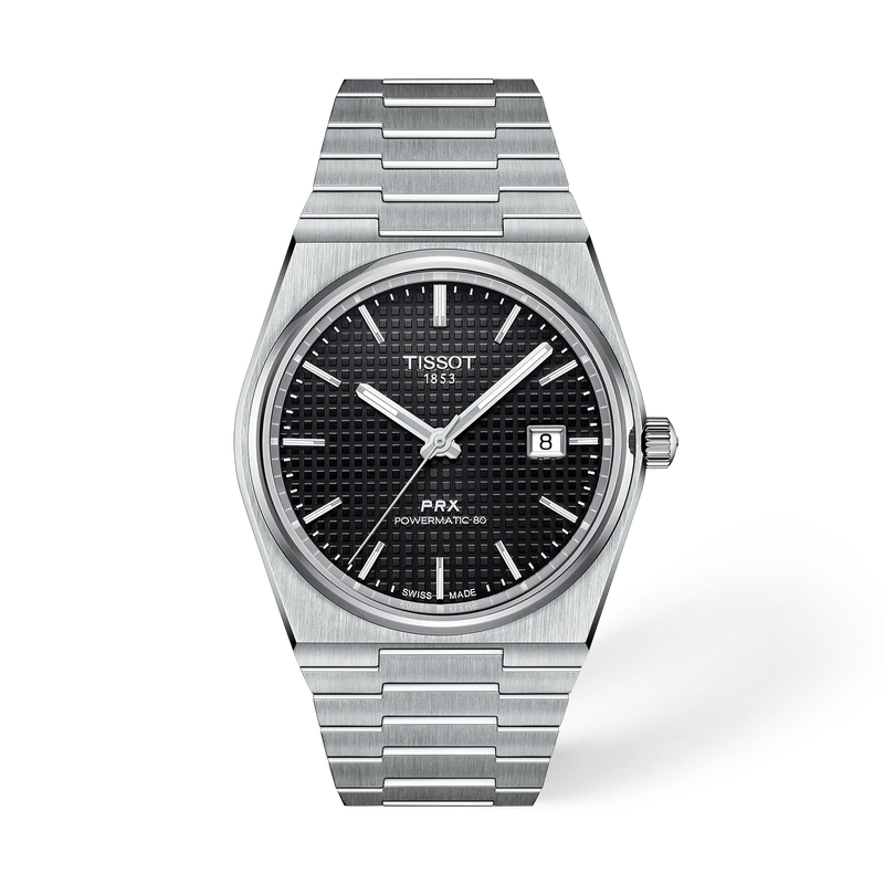 Front view of the watch Tissot PRX 40mm with shadow