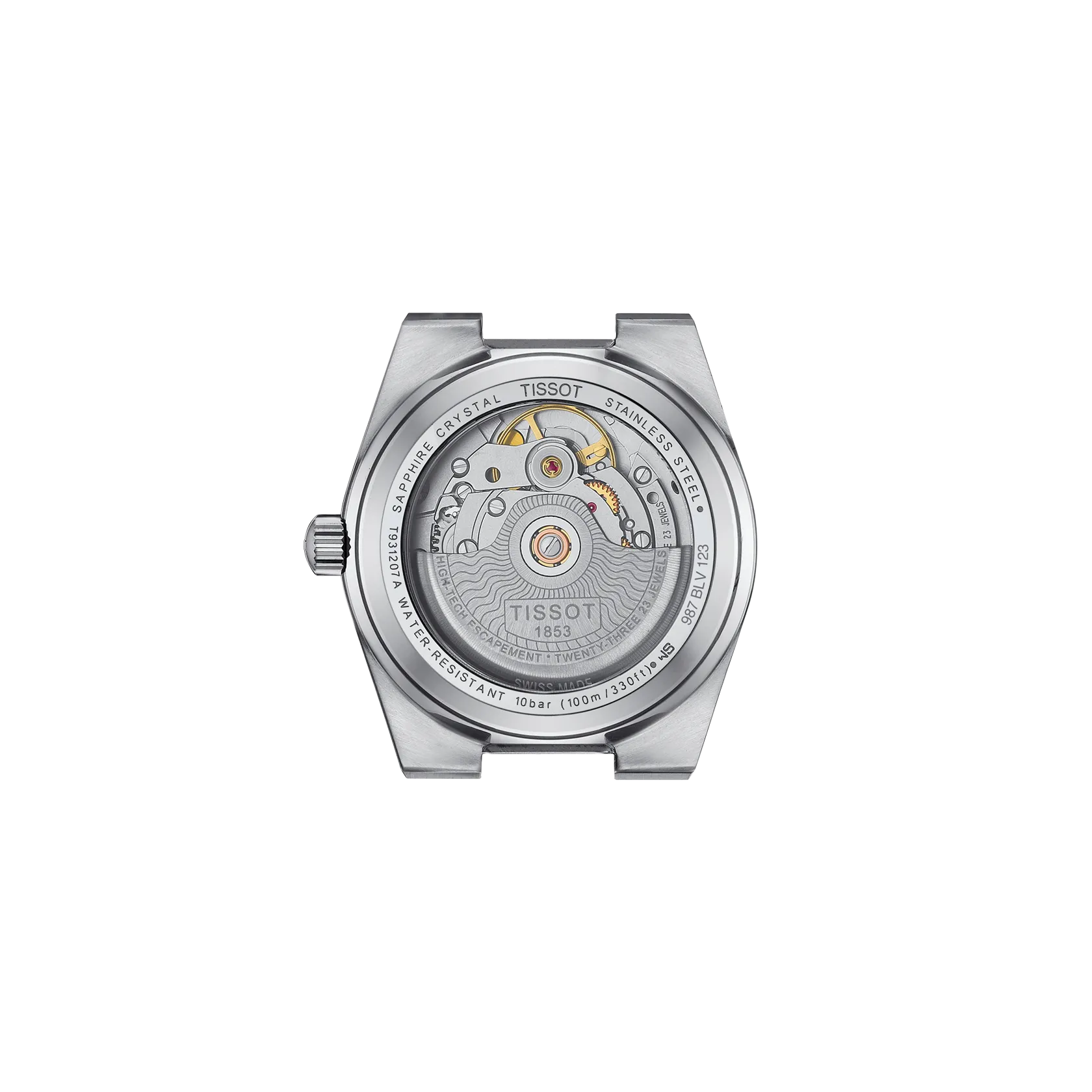 시계 케이스 뒷면 보기 티쏘 PRX 파워매틱 80 35mm 스틸 & 18K 골드 베젤