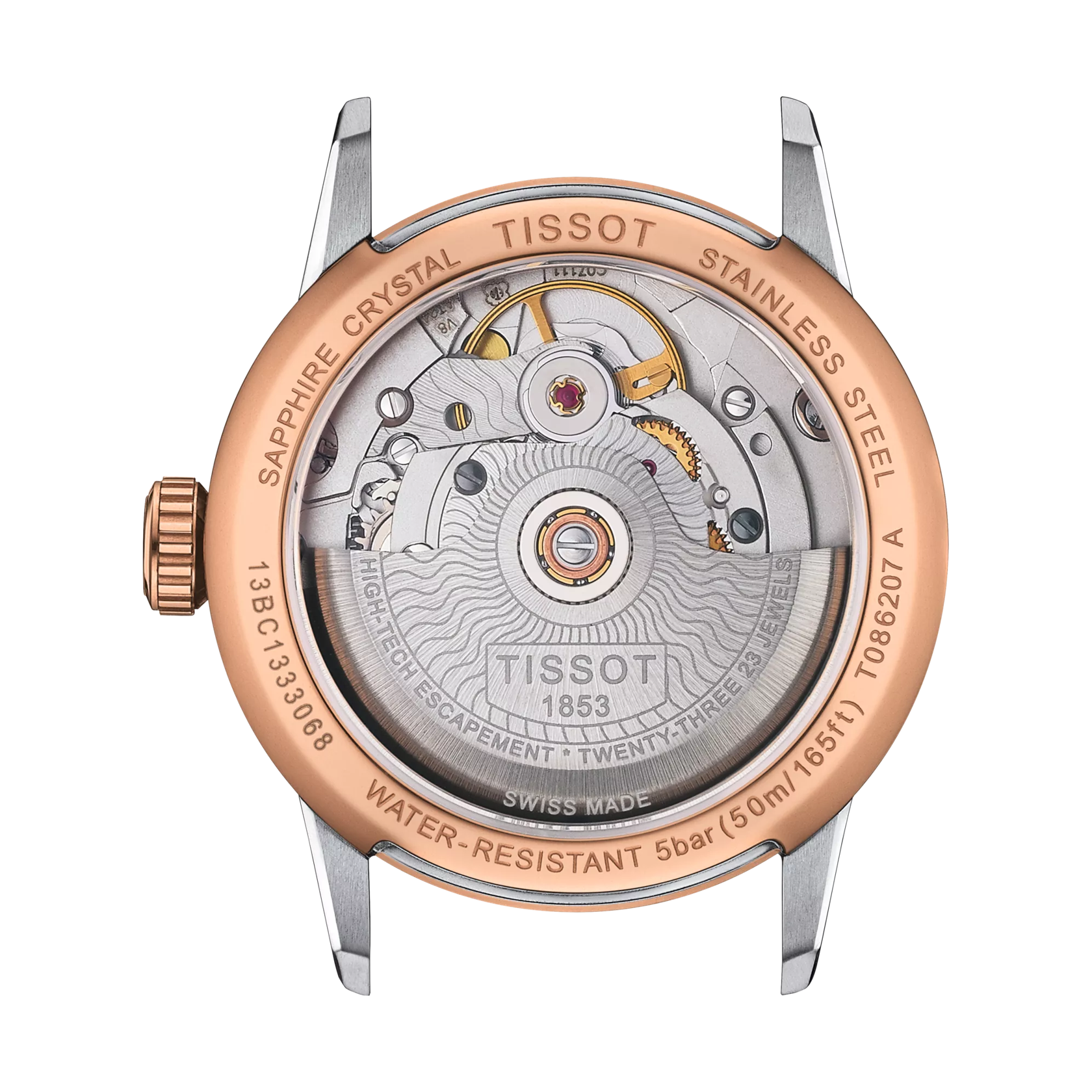 Vue arri&egrave;re du bo&icirc;tier de la montre Tissot Luxury Automatic