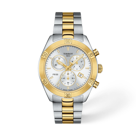 Front view of the watch Tissot PR 100 Sport Chic 38mm with shadow