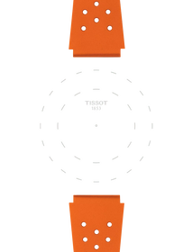 Focus on the lugs of Tissot Official Orange Sideral Rubber Strap