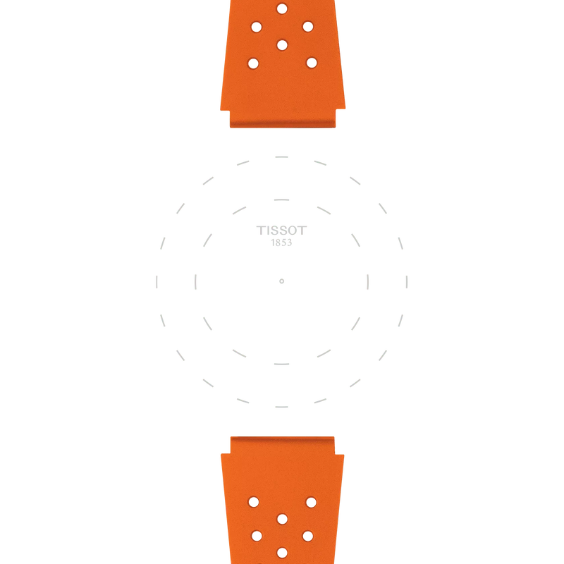 Focus on the lugs of Bracelet Officiel Tissot Sideral Caoutchouc Orange