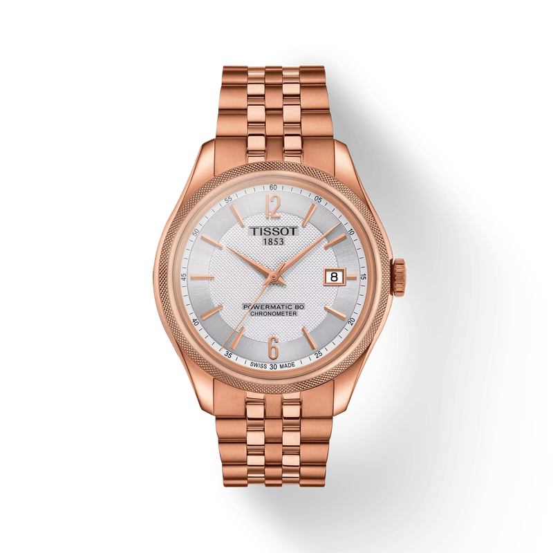 Front view of the watch Tissot Ballade Powermatic 80 COSC with shadow