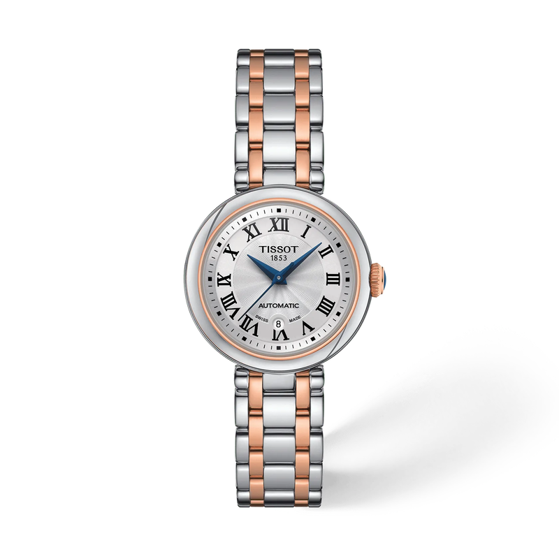 Vista frontal del reloj Tissot Bellissima 29mm con sombra