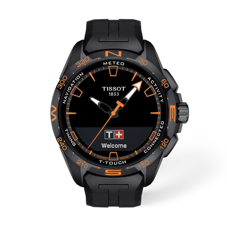 Front view of the watch Tissot T-Touch Connect Solar 47.5mm with shadow