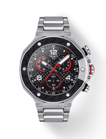 Front view of the watch Tissot T-Race MotoGP Chronograph 2022 Limited Edition with shadow