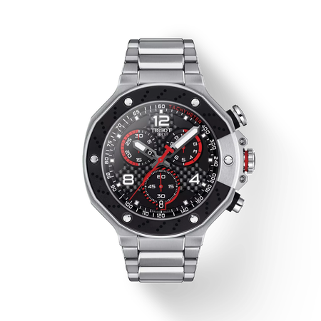 Front view of the watch Tissot T-Race MotoGP Chronograph 2022 Limited Edition with shadow