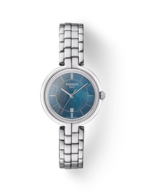 Vue de face de la montre Tissot Flamingo avec ombre