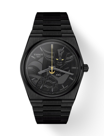 Front view of the watch Tissot PRX UFO Robot Grendizer 50th Anniversary 40mm with shadow